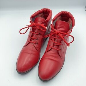 Vintage 90s Danexx Ankle Boots Women 10 Red Leather Chukka Pixie Fairy Booties